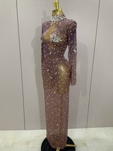 Shining Rhinestones Sexy Mesh See Through Long Dress Women Birthday Celebrate Evening Singer Show Stage Wear Photo Shoot Dress